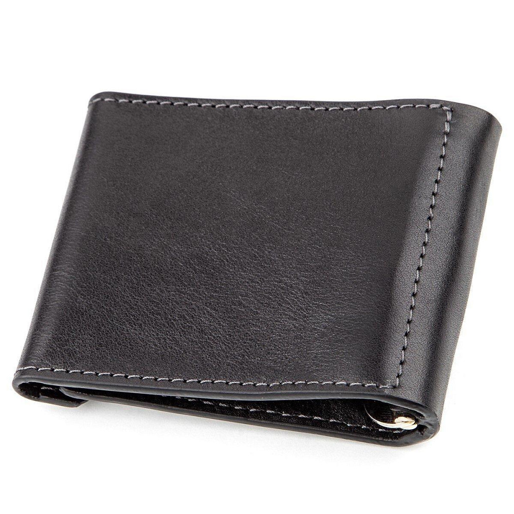 Затискач для грошей з італійської шкіри GRANDE PELLE 11149 Чорний Київ - фото 2