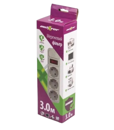 Сетевой фильтр Maxxter SPM3-G-10G 3 гнезда, 3 метра Днепр