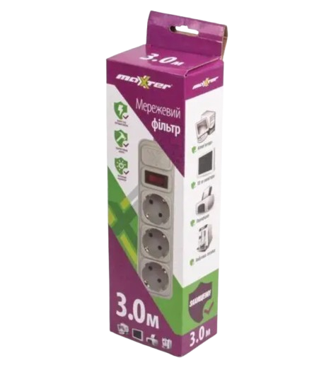 Сетевой фильтр Maxxter SPM3-G-10G 3 гнезда, 3 метра Днепр - изображение 1