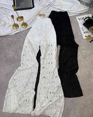 Жіночі мереживні штани — кльош із високою талією й шортики гіпюр + стрейч підкладка Білий, 46/48 Одеса