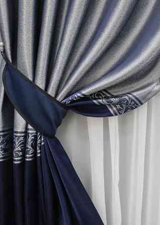 Комплект готовых штор VR-Textil ANZIO № 1463ш Серебристый с синим 140х290 см 2 шт (33-0334) Киев