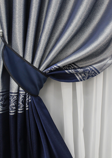 Комплект готовых штор VR-Textil ANZIO № 1463ш Серебристый с синим 140х290 см 2 шт (33-0334) Киев - изображение 5