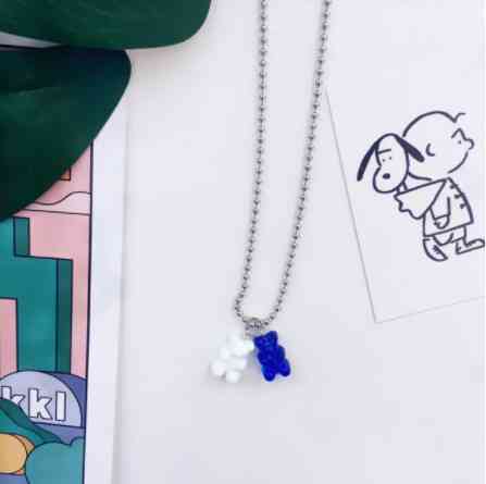 Подвеска с мармеладными мишками, цвет синий + белый - длина 58см, смола, цинковый сплав Киев