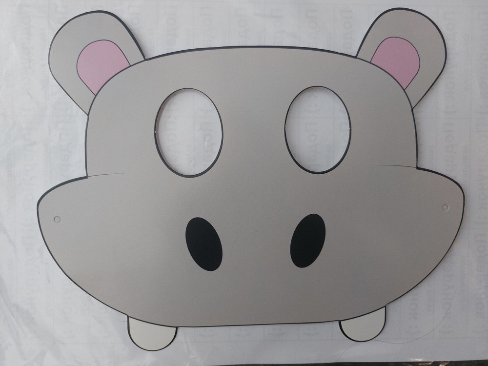 Дитяча маска Бегемот із картону 23 на 18 см сірий Київ - фото 1