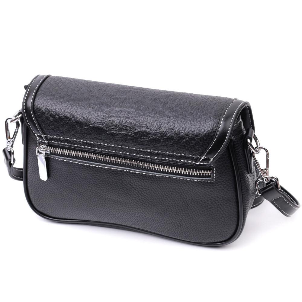 Элегантная женская сумка с фактурным клапаном из натуральной кожи Vintage 22624 Черная Киев - изображение 2