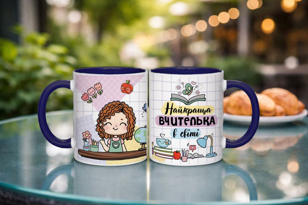 Чашка для учительницы «Лучшая учительница в мире» 330 мл | Подарок учителю Синій Одесса - изображение 1