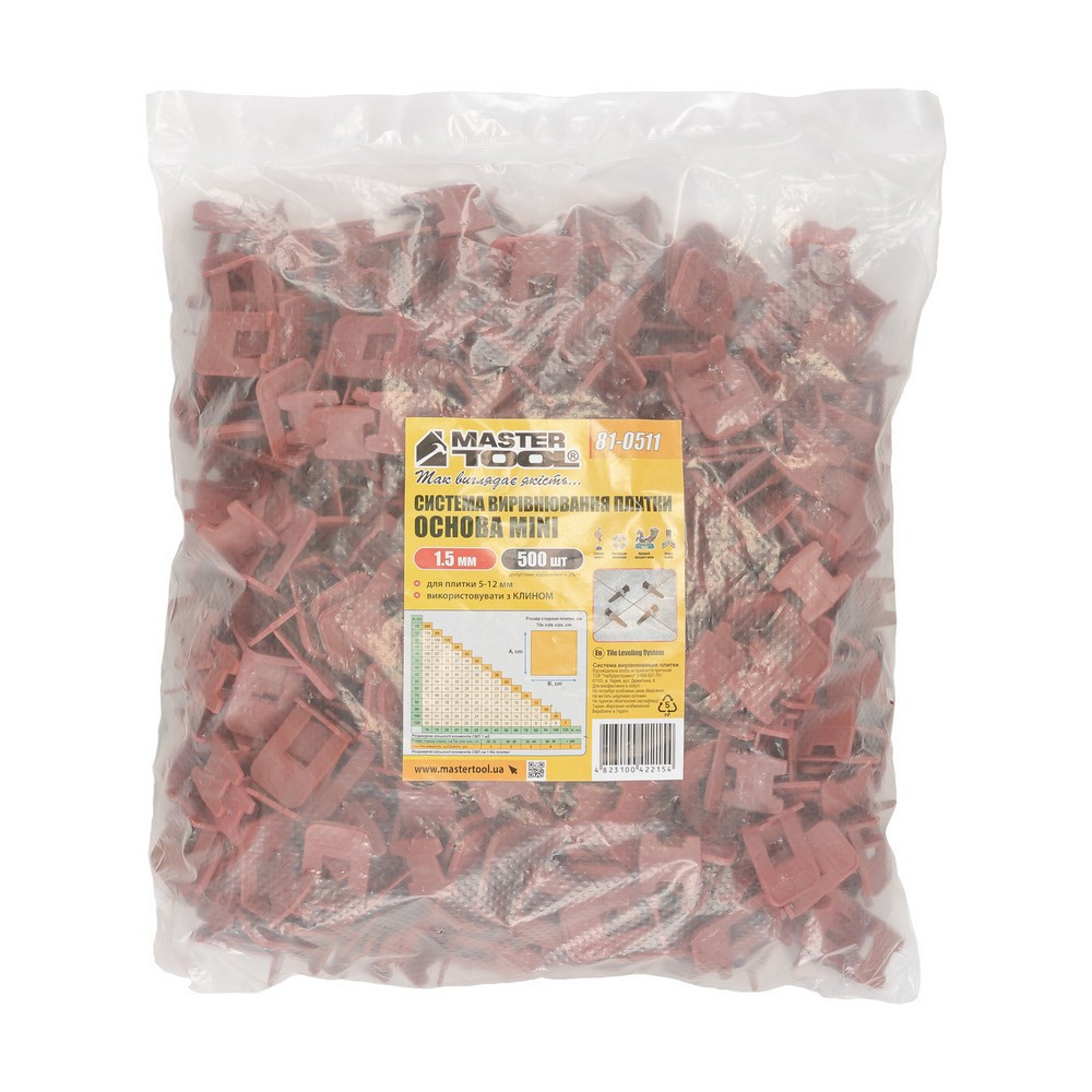 MASTERTOOL Система вирівнювання плитки MASTERTOOL ОСНОВА MINI 1.5 мм набір 500 шт 81-0511 Коломия - фото 2