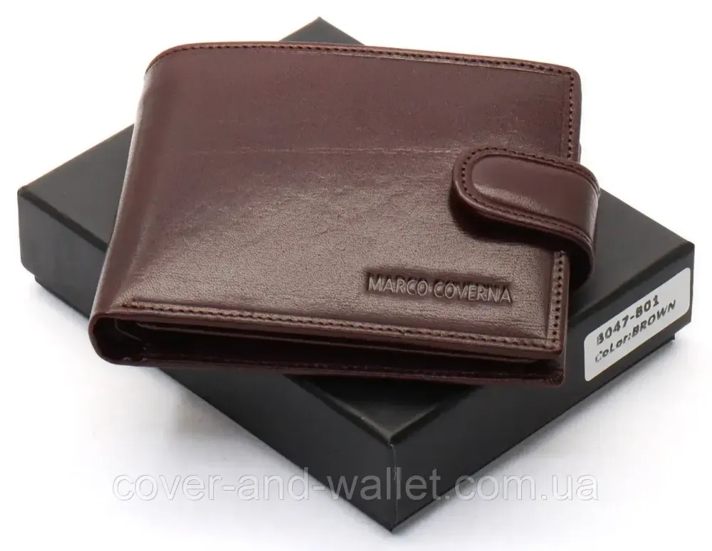 Солідний коричневий чоловічий гаманець з натуральної шкіри Marco Coverna BK047-801 Київ - фото 1