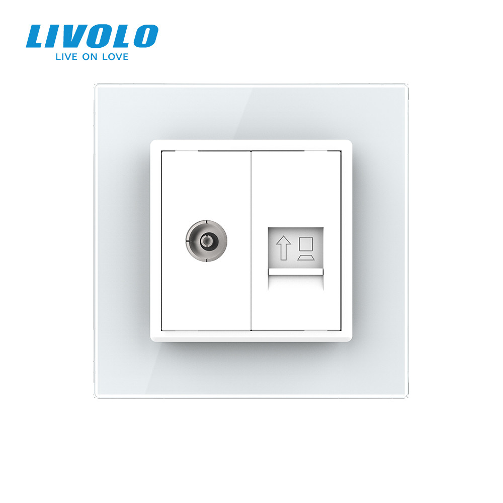 Розетка комп'ютерна RJ-45 і ТБ розетка Livolo білий скло (VL-C791VC-11) Коломыя - изображение 5