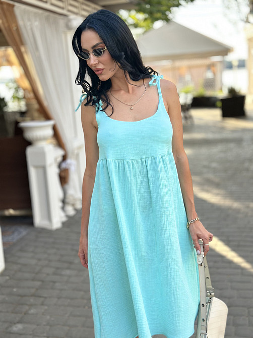 Летнее платье сарафан из муслина на бретельках Caramel 42-44, Голубой Киев - изображение 5