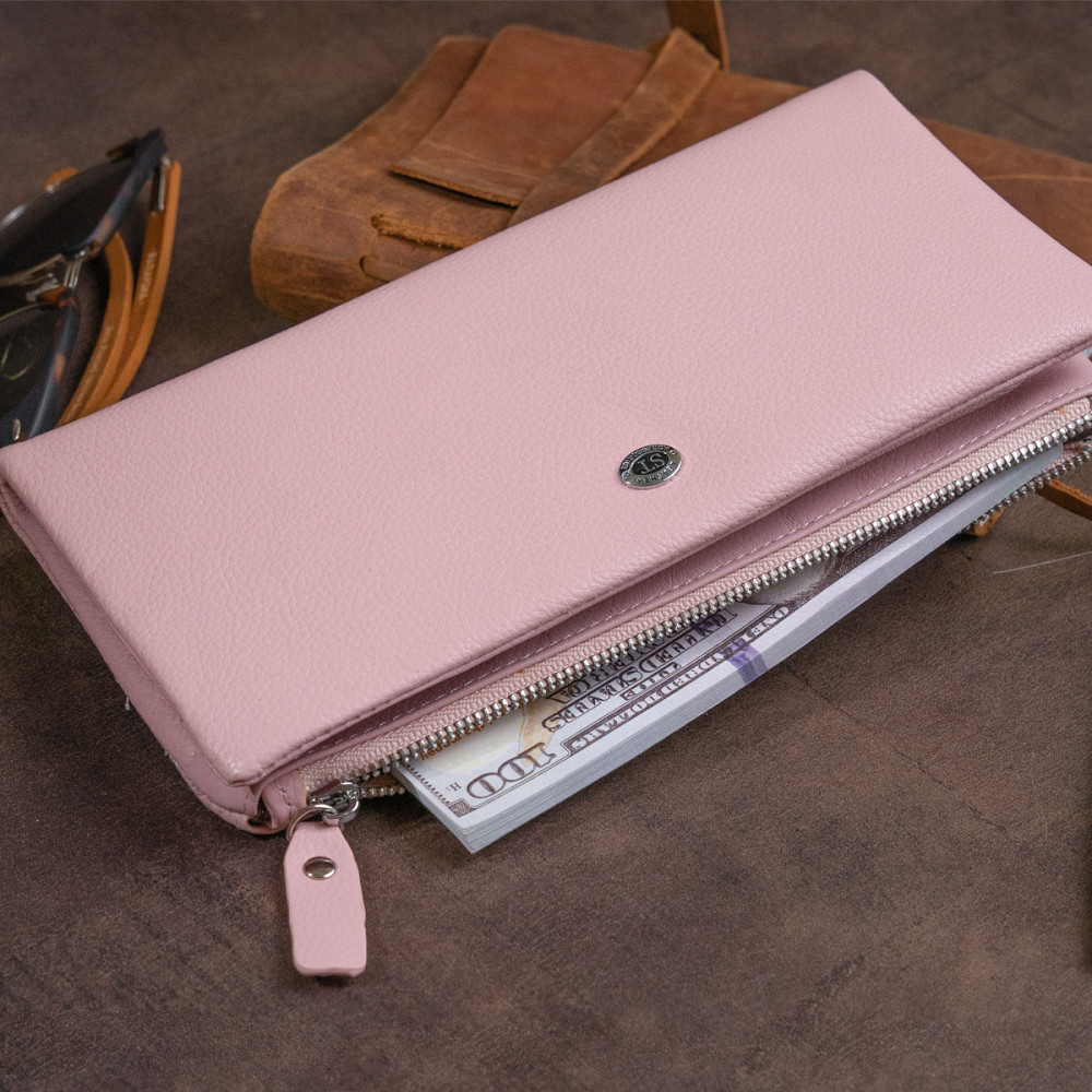 Кошелек-клатч из кожи с карманом для мобильного ST Leather 19313 Розовый Киев - изображение 8