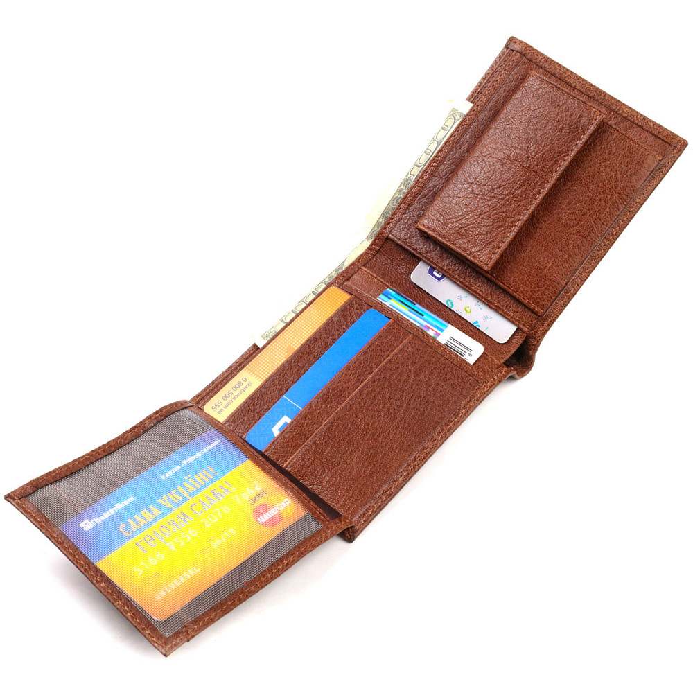 Бумажник для стильных мужчин без застежки из натуральной кожи Светло-коричневый (CANPELLINI) Киев - изображение 10