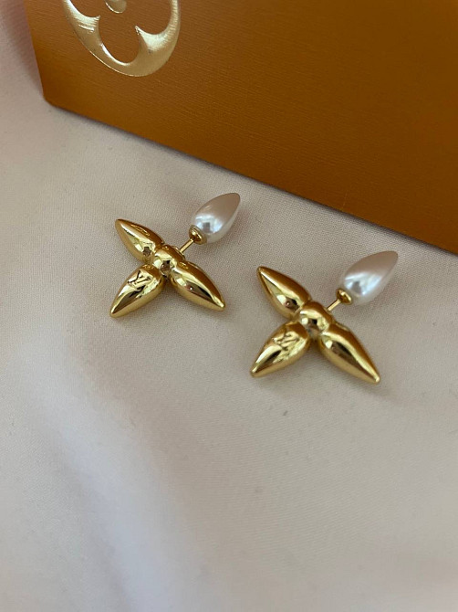 Сережки пусети LV покриття золото 18К Одеса - фото 5