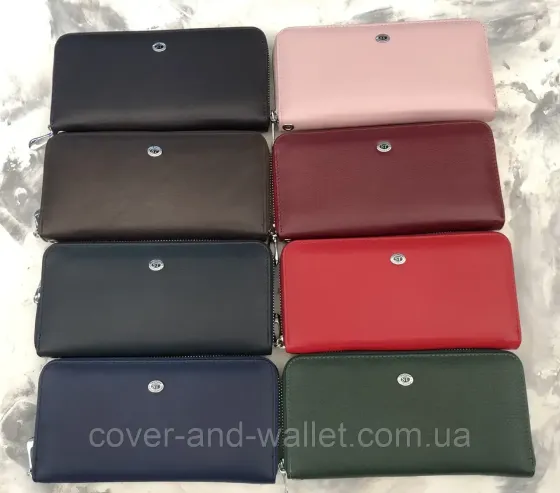 Коричневый кожаный кошелек клатч на молнии с ремешком ST Leather Киев