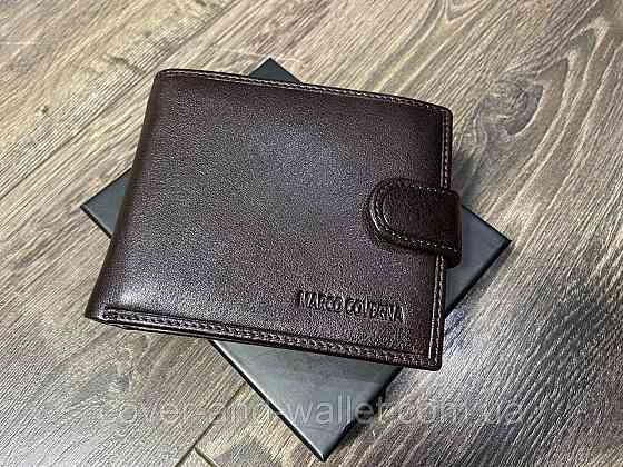 Брендовий чоловічий гаманець з блоком для документів коричневого кольору Marco Coverna 047-823 Київ