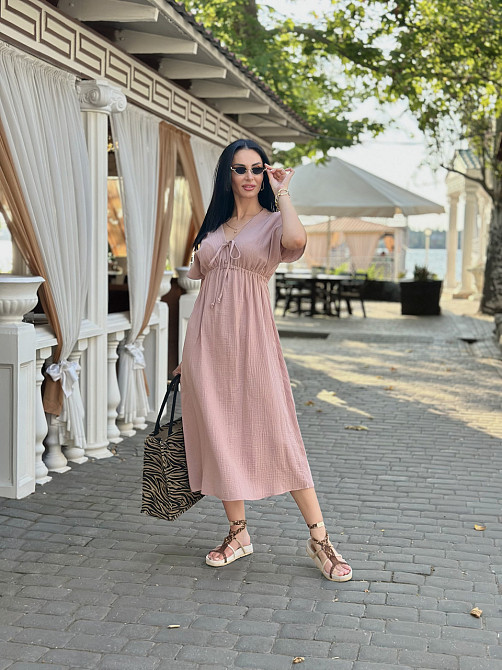 Довга муслінова сукня "Lira" | Норма і батал Капучіно, 42-44 Київ - фото 2