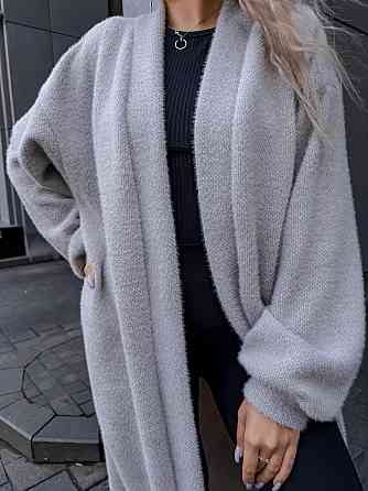 Женский теплый длинный кардиган на запах плотная альпака Одесса