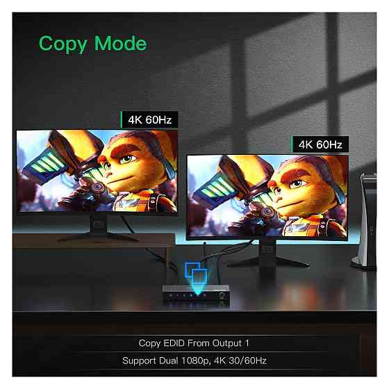HDMI спліттер розгалужувач AVIDGRAM 1x2 HDMI2.0 4K 60 Гц 4:4:4 HDCP2.2 HDR10 Downscaler копіювання EDID дзеркалювання чорний Київ