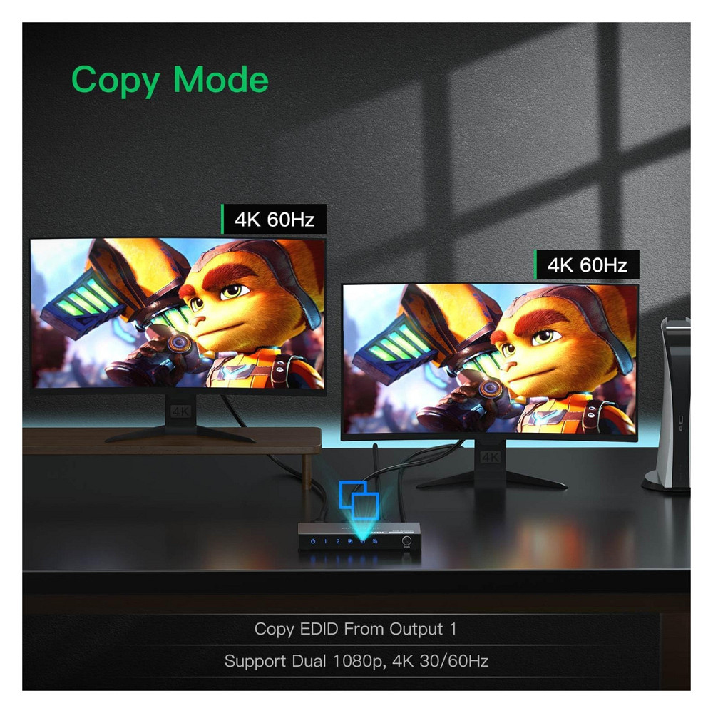 HDMI спліттер розгалужувач AVIDGRAM 1x2 HDMI2.0 4K 60 Гц 4:4:4 HDCP2.2 HDR10 Downscaler копіювання EDID дзеркалювання чорний Київ - фото 4