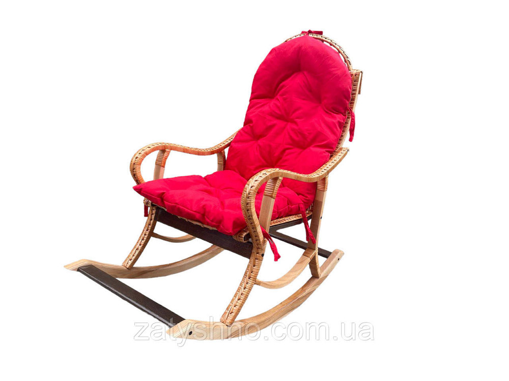 Крісло гойдалка з лози з червоною подушкою Київ - фото 5