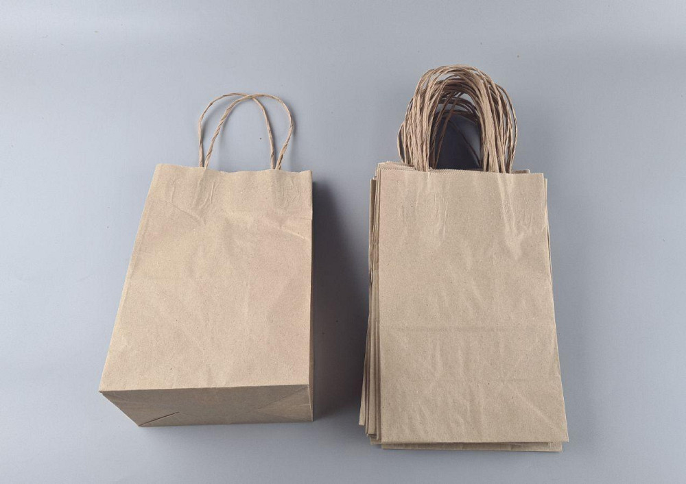 Пакет с ручками бумажный крафт бурий 180х120х280, 50г/м2 (25 шт) Харьков - изображение 1