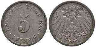 5 пфеннігів 1899 D- Німеччина Полтава