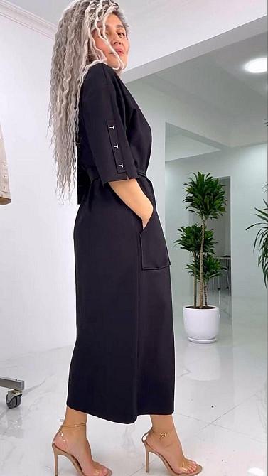 Женское стильное батальное платье трикотаж двунитка. Черный, 54/58 Одесса - изображение 7