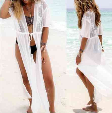 Пляжный халат с кружевом на спине L белый Киев