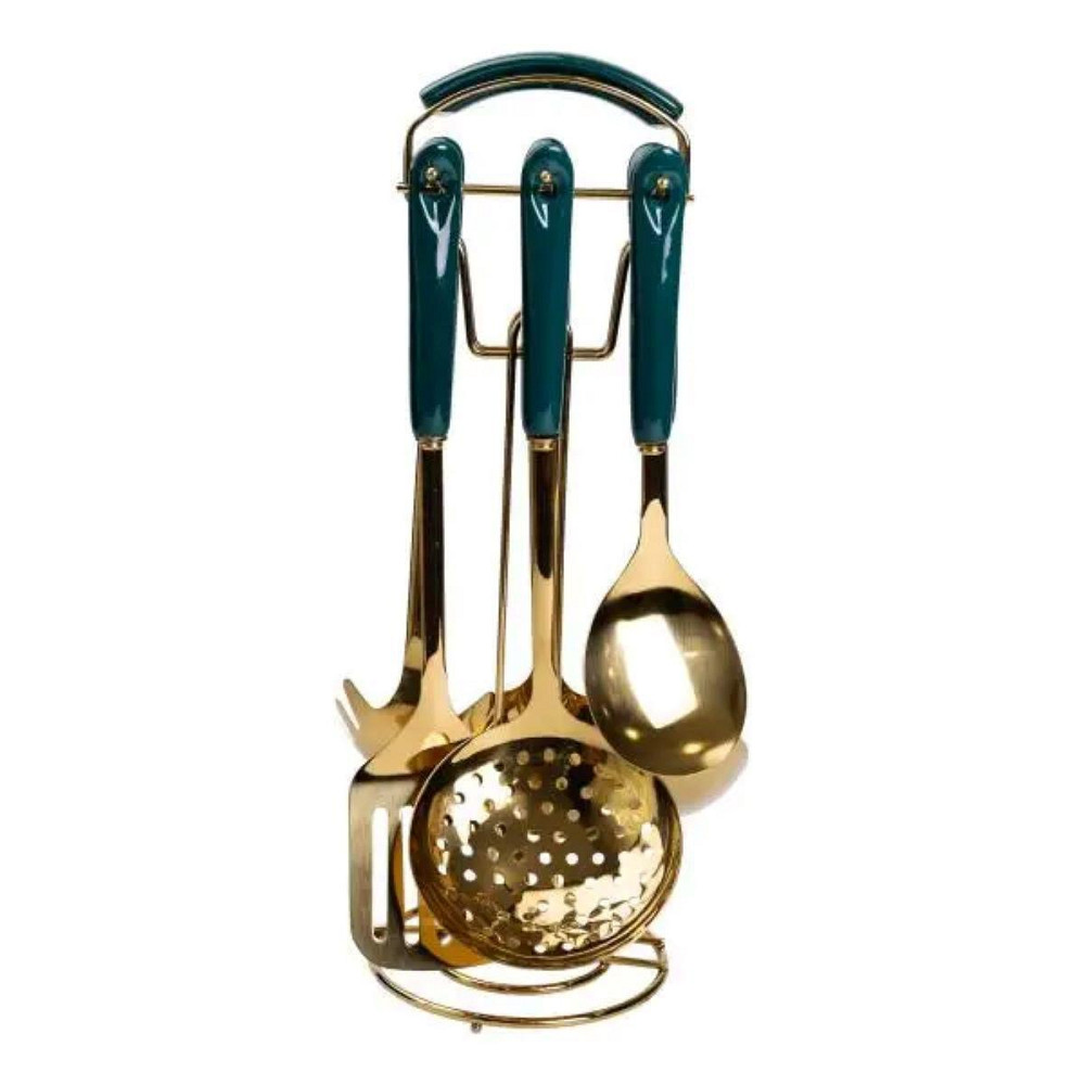 Набір кухонного приладдя на підставці 7 предметів кухонні аксесуари на підставці Смарагдовий HP-20-67 Київ - фото 2