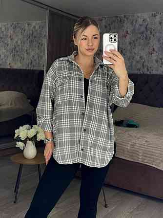 Жіноча тепла оверсайз сорочка у клітинку на гудзиках кашемір Одеса