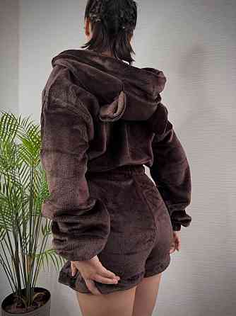 Жіноча тепла повсякденна махрова піжама щільна двостороння махра Шоколад Одеса