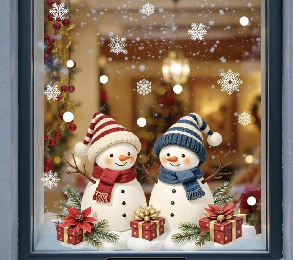 Новорічна наліпка на скло двостороння "Сніговички" Сміла - фото 7