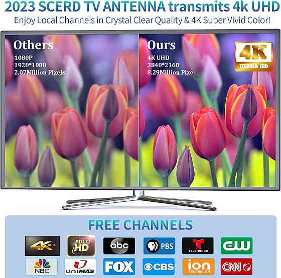 Антена цифрова телевізійна з підсилювачем сигналу SCERD, Full HD/4K, зовнішня внутрішня, антена для  Київ