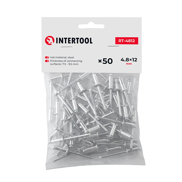 Заклепка алюмінієва, 4,8×12,0 мм, 50 шт. INTERTOOL RT-4812 Киев - изображение 4
