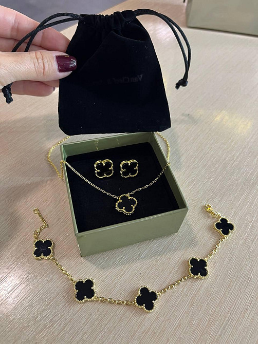Ван Кліф / Van Cleef комплект чорний конюшина, позолота 18 К Одеса - фото 3