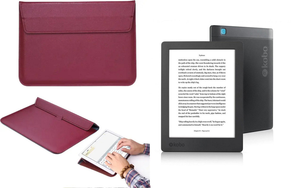 Чохол-конверт VitoCase для Kobo Aura Edition 2, з функцією підставки для книги Бордовий Київ - фото 1