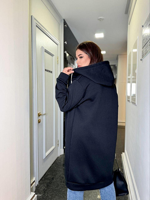 Жіноча тепла подовжена толстовка Oversize на блискавці тринитка на флісі Чорний, 54/58 Одеса - фото 4