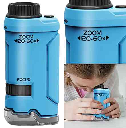 Портативный мини микроскоп з подсветкой 10 на 5 см синий Киев