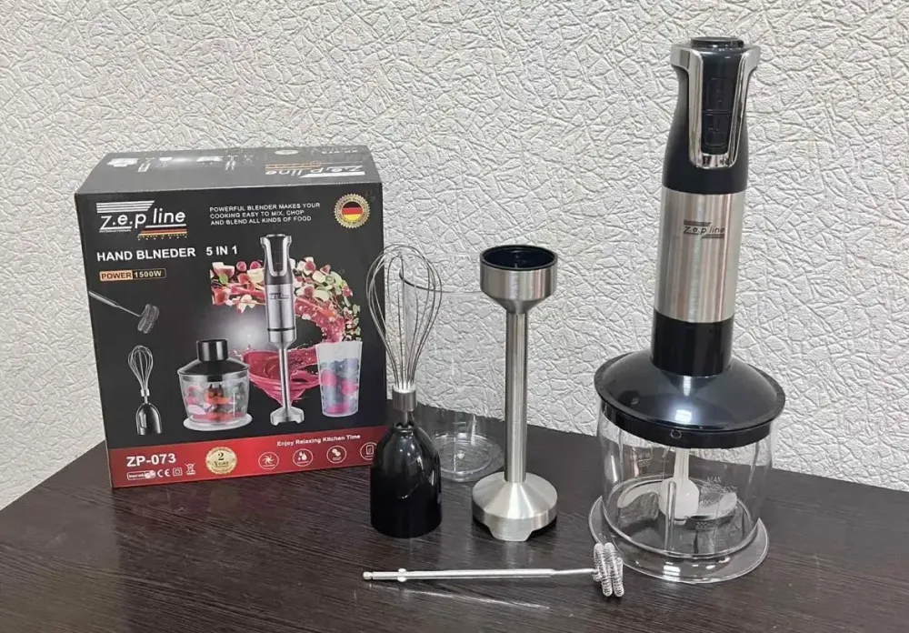 Блендер ручной 5 в 1 на 1500 Вт с измельчителем и насадками миксер и вспенитель молока 20 скоростей Zepline Коломыя - изображение 2