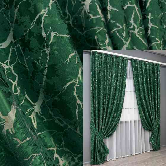 Комплект готових штор VR-Textil Льон мармур Royal Touch № 2002ш Зелений 200х270 см 2 шт (32-478) Київ