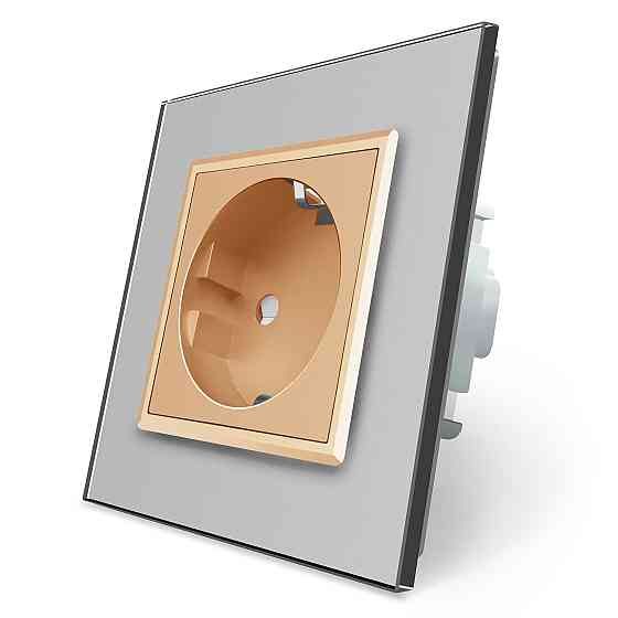 LIVOLO Електрична розетка з заземленням LIVOLO, золота з сірою рамкою, шторки, скло, 250В 16А ( Коломия