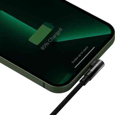 Дата кабель USB 2.0 AM to Lightning 1.0m 2.4A 90° corner black Baseus (CAVP000001) Винница