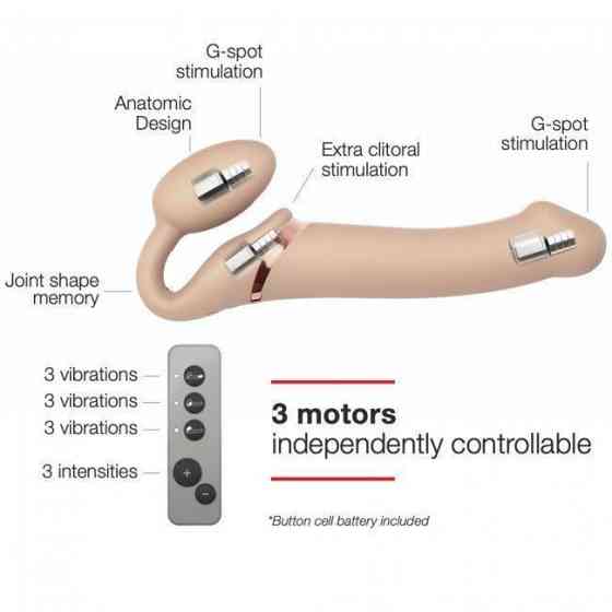Безремінний страпон з вібрацією Strap-On-Me Vibrating Flesh L, діаметр 3,7 см, пульт ДК, регульовани Sex Aura Київ