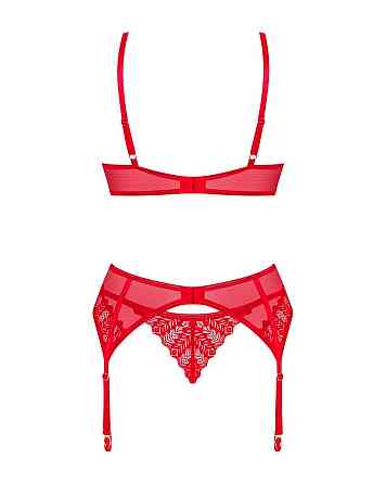 Комплект Obsessive Ingridia 3-pcs set XS/S, червоний, бюстгальтер, стрінги, пояс Sex Aura Київ