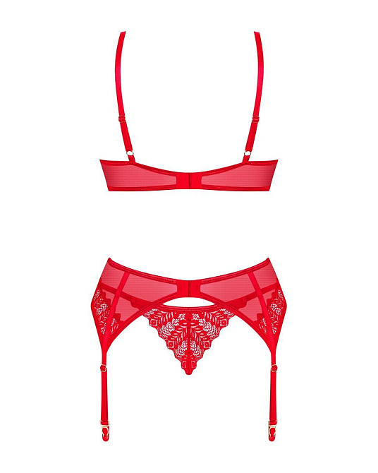 Комплект Obsessive Ingridia 3-pcs set XS/S, червоний, бюстгальтер, стрінги, пояс Sex Aura Київ - фото 4
