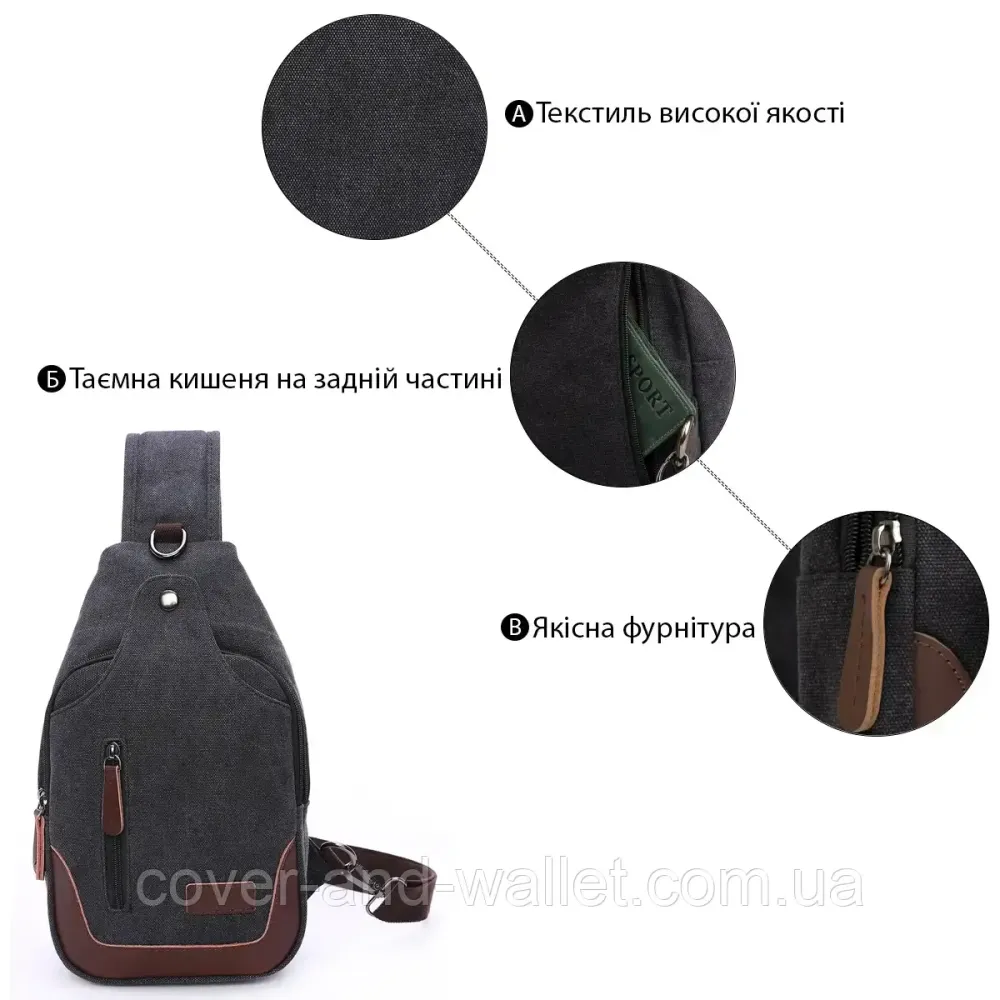 Удобная мужская сумка слинг через плечо из качесвенного текстиля Puos Киев - изображение 4