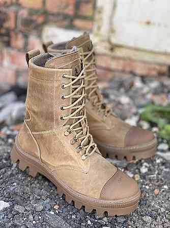 Військові зимові чоловічі берці кіборг коричневі до -20 шкіряні на хутрі прошиті і проклеєні WAR Львів