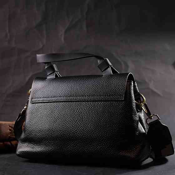 Жіноча сумка з цікавою ручкою з натуральної шкіри Vintage 22336 Чорна Київ