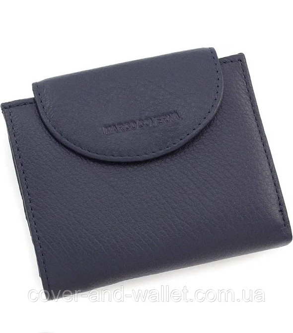 Компактний шкіряний жіночий гаманець синього кольору на багато карток Marco Coverna Київ - фото 2