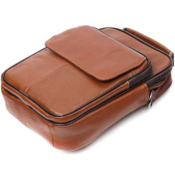 Зручний чоловічий месенджер із натуральної шкіри Vintage 21951 Світло-коричневий Київ